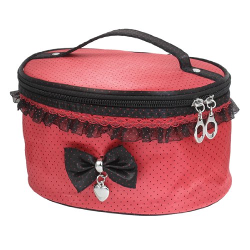 Ruilogod Frauen Schwarze Punkte Muster Dual Reißverschluss Bowknot Cosmetic Makeup Tasche Tasche Rot Ruilogod Frauen Schwarze Punkte Muster Dual Reißverschluss Bowknot Cosmetic Makeup Tasche Tasche Rot von Ruilogod