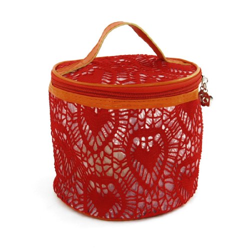 Ruilogod Frauen Spinne Mesh Design Aushöhlen Reißverschluss Runde Form Kosmetiktasche Rot Orange von Ruilogod