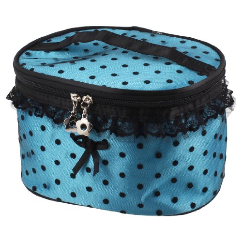 Ruilogod Frauen Spitze Dekor Schwarz Hellblaue kosmetische Beutel Tasche Fall W Mirror von Ruilogod