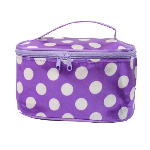 Ruilogod Frauen lila weiße Punkte Muster Toilettenartikel Make-up Tasche Halter W Mirror von Ruilogod