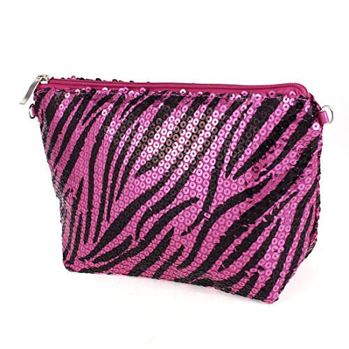 Ruilogod Frauen pinkfarbenes Schwarze Zebra-Muster Paillette Reißverschluss Kosmetiktasche w Spiegel von Ruilogod
