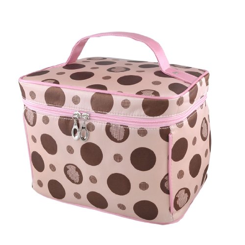 Ruilogod Frauen punktiert Reißverschluss Spiegel Taschen Kosmetiktasche Makeup Halter Rosa Kaffee Farbe von Ruilogod