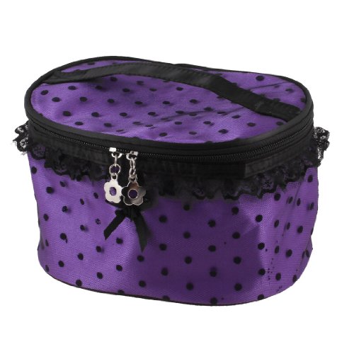 Ruilogod Frauen spitzenschneiderte Schwarze Punkte lila kosmetische Beutel Tasche Fall W Mirror von Ruilogod