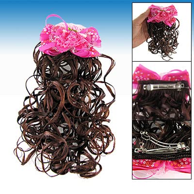 Ruilogod Fuchsia bowknot braune lockige Perücke Fall Toupets Faux Haarpin für Kinder Mädchen von Ruilogod