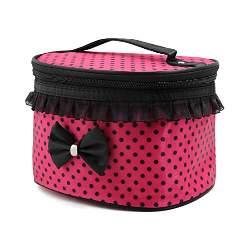 Ruilogod Fuschia BO. W Spitze Dekor Punkte Frauen Makeup Kosmetikhalter Geldbörse Tasche Organizer Beutel von Ruilogod