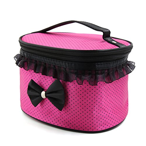 Ruilogod Fuschia Black Dots Spitze Dekoration Makeup Kosmetische Halter Geldbörse Tasche Organizer Beutel von Ruilogod