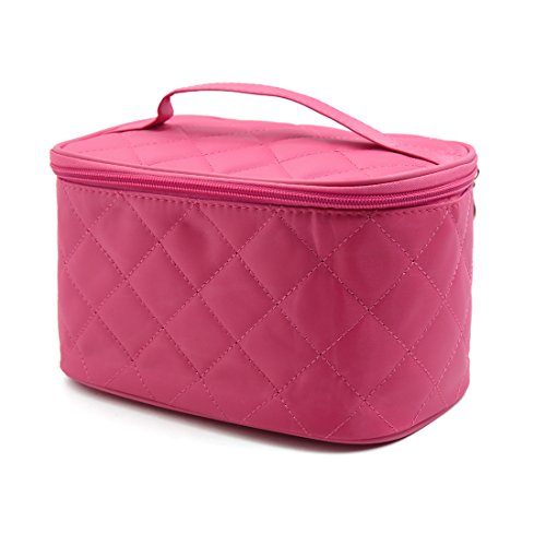 Ruilogod Fuschia Diamant Check Portable Frauen Makeup Kosmetikhalter Geldbörse Tasche Organizer Beutel von Ruilogod