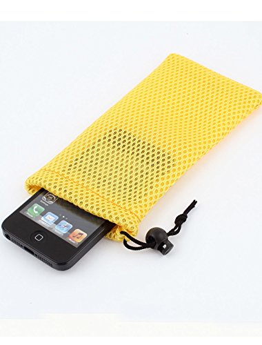 Ruilogod Gelbe Nylon-Mesh-Kordelzug-Verschlussbeutel-Tasche für MP3 MP4 Mobilephone von Ruilogod