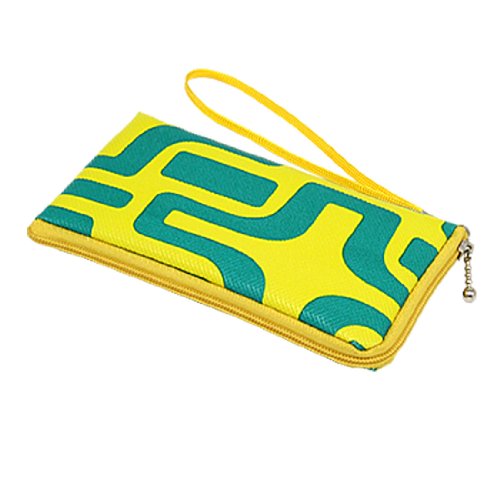 Ruilogod Gelber Leder-Reißverschluss-String-Griff-Münz-Mobile-Halter-Tasche-Fall mit grünem Muster von Ruilogod