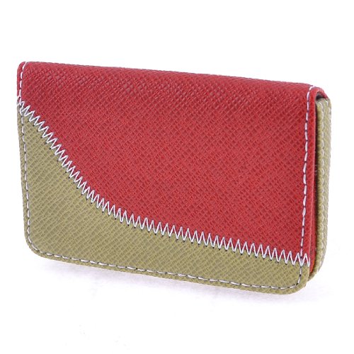 Ruilogod Genähter saum rot Khaki Litchi Faux Leder visitenkarten case Halter Container von Ruilogod