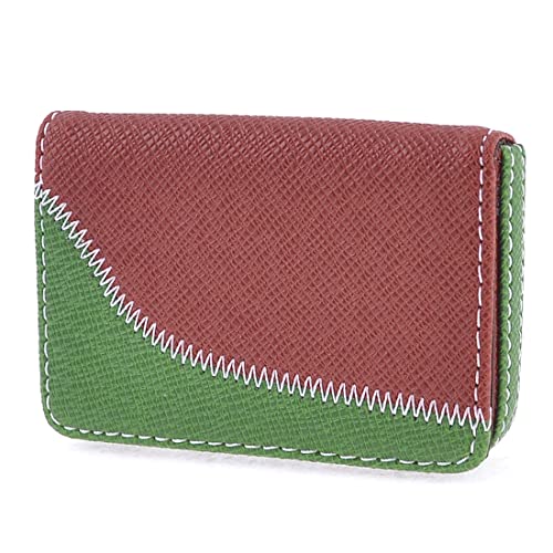 Ruilogod Genähter saum rot grüner Litchi Faux Leder Buy Card case Halter Container von Ruilogod