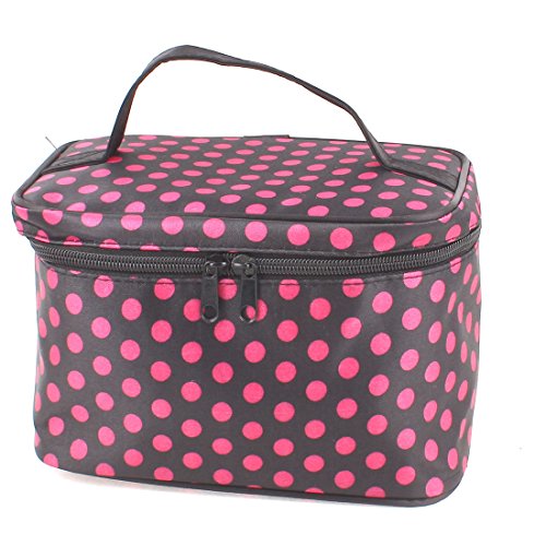 Ruilogod Gepunktete Muster Kosmetische Make-up-Lagerung Organizer Bag Black Fuchsie von Ruilogod
