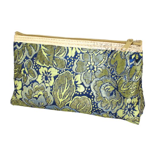 Ruilogod Glitzernde Blumen-Kunst-Leder-Futter-Reißverschluss-kosmetischer Make-up-Tasche Gold-Ton-Blau von Ruilogod