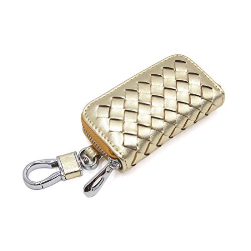 Ruilogod Gole Tone Faux Leather Weave Design Key Münze Lagerhalter Reißverschlussbeutel für Auto von Ruilogod