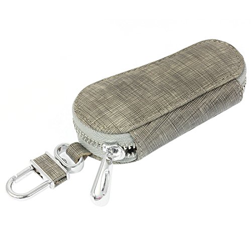 Ruilogod Grau-Plaid-Muster-Leder-Reißverschluss bis Auto-Schlüssel-Halter-Kasten-Tasche von Ruilogod