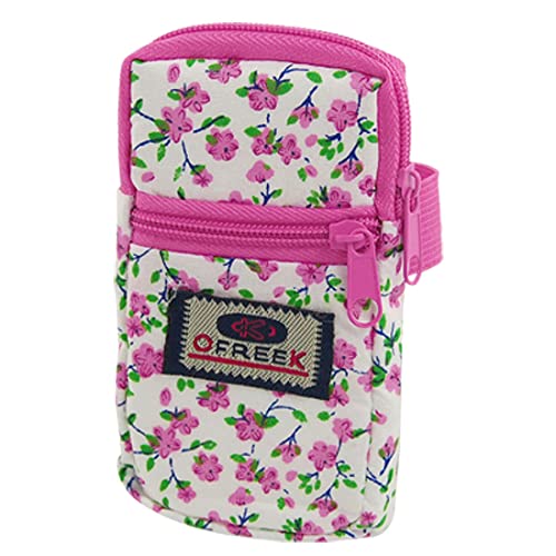 Ruilogod Green Leaf Hot Pink Flower Printed Elastic Armband Telefon-Münzen-Beutel Weiß von Ruilogod