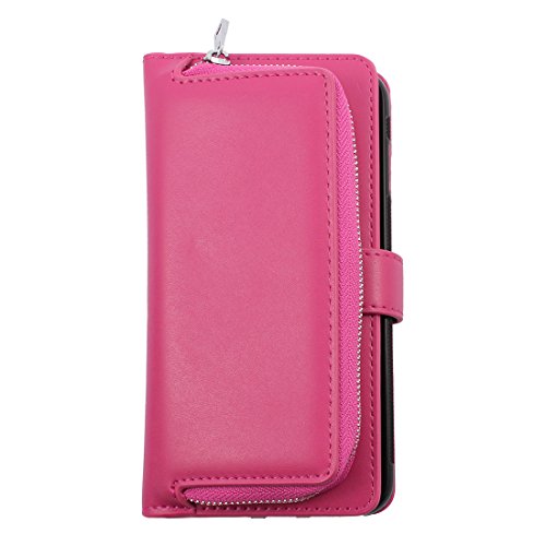 Ruilogod Kunstleder-Handy mit Reißverschluss-Mappen-Münzen-Geldbeutel-Kartensteckplatz-Fall-Abdeckung Fuchsia für 6 von Ruilogod