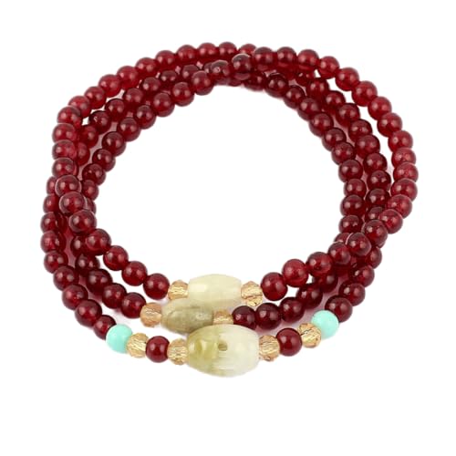 Ruilogod Kunststoff Frauen Faux Jade Decor Perlen String Handgelenk Armband dunkelrot von Ruilogod