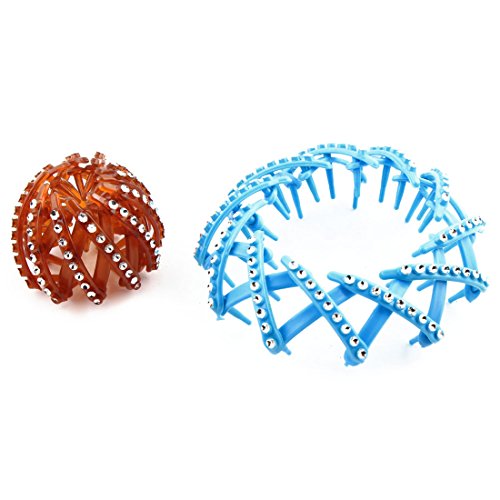 Ruilogod Kunststoff frauen expandable ponytail bun halter haare krawatte clip 2 stücke blau von Ruilogod