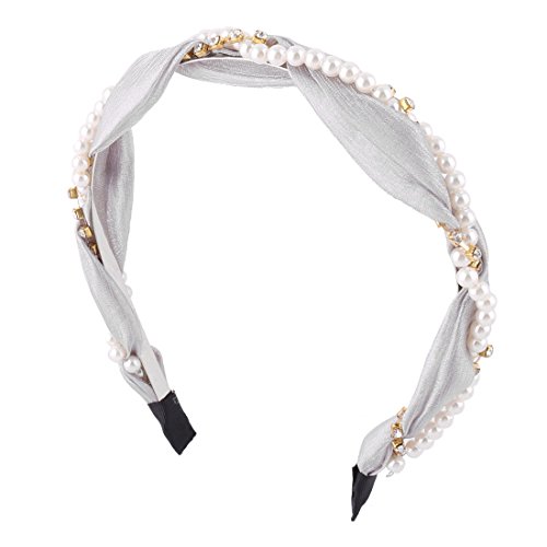 Ruilogod Lady Party Hochzeit Metall Imitation Perle Kette Dekor Kopfbedeckung Haarband Kopf Reifen grau 16x14cm von Ruilogod