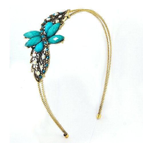 Ruilogod Lady Sky Blue Facettierte Kristalle Dual Row Metall Gold Tone Hair Hoop von Ruilogod