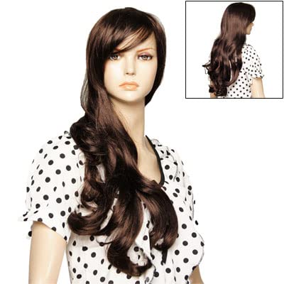 Ruilogod Langes lockiges Dunkelbraun Kunsthaar Perücke Haarteil mit Bangs für Frauen von Ruilogod