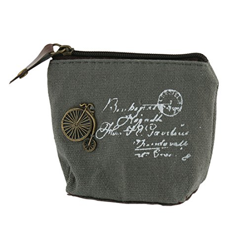 Ruilogod Leinwand-Fahrrad-Muster-Reißverschluss-Taschen-Geld-Münzen-Halter-Geldbeutel-Beutel-Beutel-Grau von Ruilogod