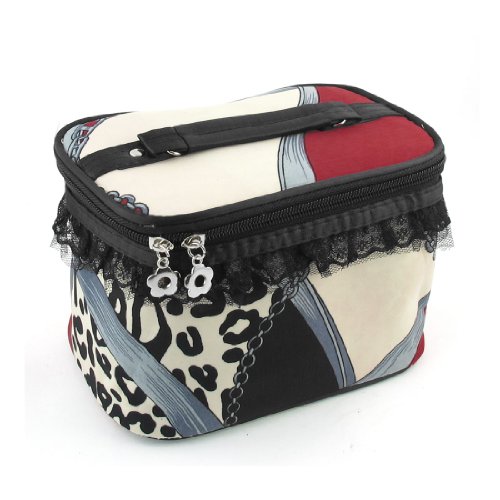 Ruilogod Leopard drucken Nylonfutter Kosmetiktasche rot weiß für Damen Ruilogod Leopard drucken Nylonfutter Kosmetiktasche rot weiß für Damen von Ruilogod