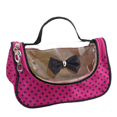 Ruilogod Mädchen Bowknot Dekor Doppel Reißverschluss Kosmetiktasche W Tragegriff Schwarz Fuchsie von Ruilogod