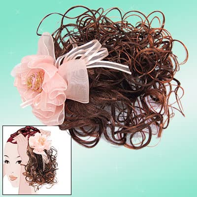 Ruilogod Mädchen Rosa Blume Faux Haarspange Kurzwelle lockige Perücke von Ruilogod