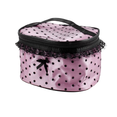 Ruilogod Mädchen Spitze kantig Oval Form Schwarz Rosa Kosmetiktasche Tasche Tasche W Mirror von Ruilogod