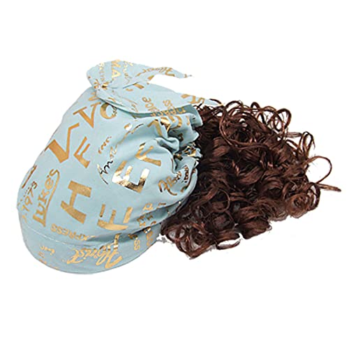 Ruilogod Mädchen braune lockige Perücke w Buchstaben drucken Bandana Cap Blau von Ruilogod