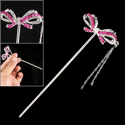 Ruilogod Magenta Strass-Dekor bowknot End Metall dünner Haar-Stock für die Dame Ruilogod Magenta Strass-Dekor bowknot End Metall dünner Haar-Stock für die Dame von Ruilogod