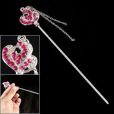 Ruilogod Magenta Strass Detaillierungen End Metall dünner runder Haarpin-Stick Ruilogod Magenta Strass Detaillierungen End Metall dünner runder Haarpin-Stick von Ruilogod