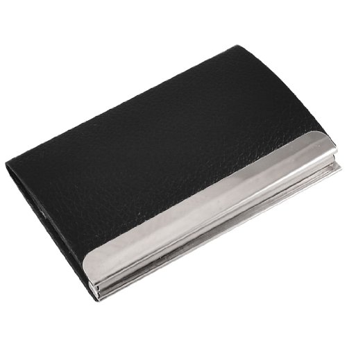 Ruilogod Magnetischer Verschluss Black Faux Leder beschichtete Rechteck Geschäftsname Karten Fall Inhaber von Ruilogod