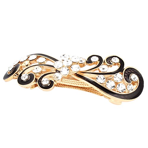 Ruilogod Metall Frauen Strass Inlaid Blumen Design Haar Clip Ton Schwarz von Ruilogod