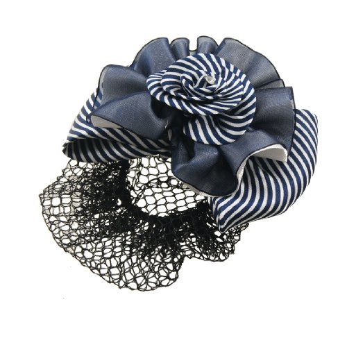 Ruilogod Navy Blue Pinstriped Bowknot Blumenförmige Snood Net Hairclip für Damen von Ruilogod