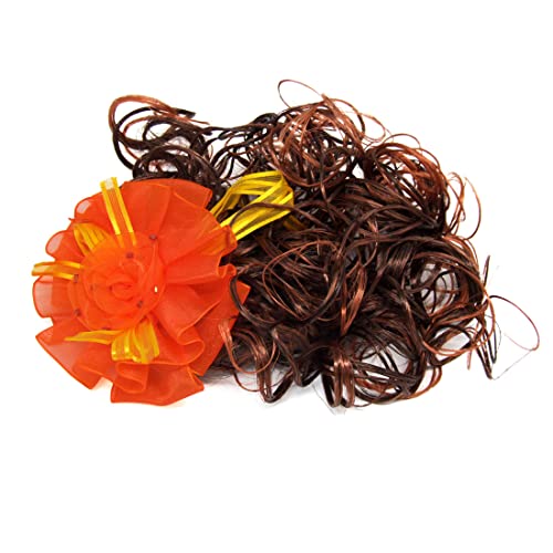 Ruilogod Orange Blume-Faux-Haar-Clip-Mädchen-kurze volle lockige Perücke von Ruilogod