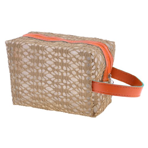 Ruilogod Orange Faux Lederband Brauner Rechteck Makeup Kosmetiktasche Tasche Organizer von Ruilogod