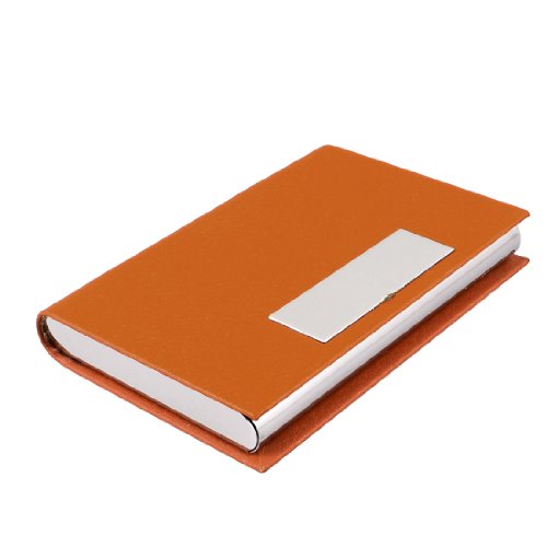 Ruilogod Orange Faux-Lederbeschichteter Metall-Geschäftsname-Karten-Fallhalter von Ruilogod