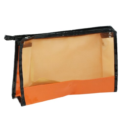 Ruilogod PU Kunststoff Reißverschluss Verschluss Make-up Kosmetiktasche Orange Schwarz Für Damen Mädchen von Ruilogod