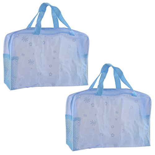 Ruilogod PVC-Blumen-Druck-Reise-Außen Reißverschluss Kosmetik Organizer-Wäsche-Beutel 2 Stück Blau von Ruilogod