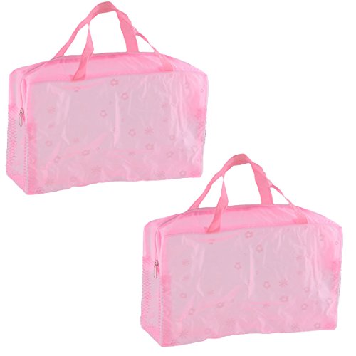 Ruilogod PVC-Blumen-Druck-Reise-Außen Reißverschluss Kosmetik Organizer Wash Bag 2ST Rosa von Ruilogod