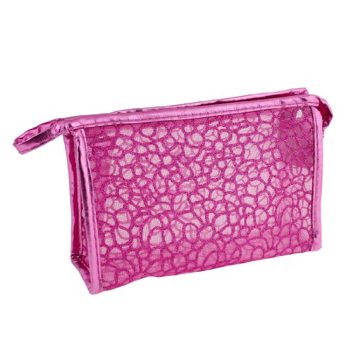 Ruilogod PVC Nylon Textur Reißverschluss Kosmetika bilden Bag Fuchsie für Damen von Ruilogod