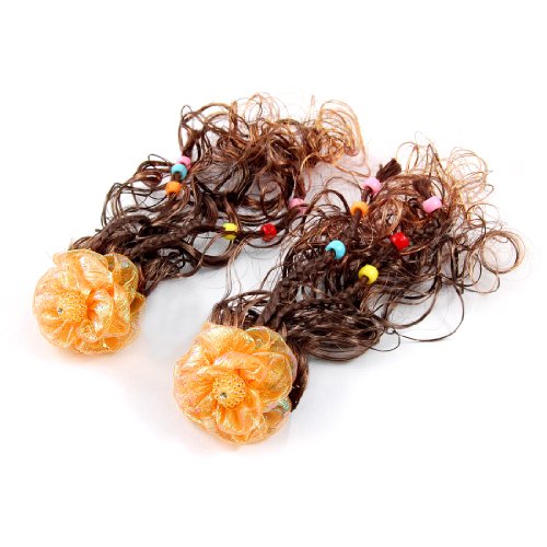 Ruilogod Paar Faux Pearl Decor Orange Blume Clip Braunes lockiges Luftstück für Mädchen von Ruilogod