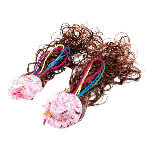 Ruilogod Paar Rosa Hut Clip Mehrfarbige Seile Details BRAWM lockige Perücke für kleine Mädchen von Ruilogod
