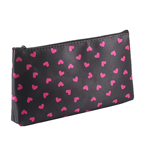 Ruilogod Polyester Fuchsia Herz-Druck-Frauen Reißverschluss Kosmetik Make-up Tasche w Spiegel-Schwarz von Ruilogod
