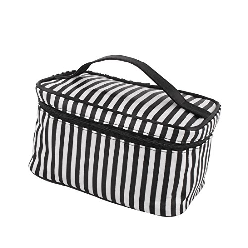 Ruilogod Polyester Streifen Muster Damen Outdoor Toilette Makeup Tragbare Tasche Weiß Schwarz von Ruilogod