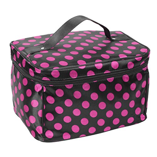 Ruilogod Punkt-Muster-Damen-Verfassungs-kosmetische Beutel-Organisator-Halter-Schwarz Fuchsia Ruilogod Punkt-Muster-Damen-Verfassungs-kosmetische Beutel-Organisator-Halter-Schwarz Fuchsia von Ruilogod