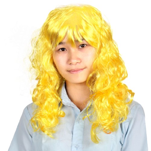 Ruilogod Puppenart lockiges langes Faux-Haar-Cosplay-gelbe synthetische Faser voller Perücke von Ruilogod